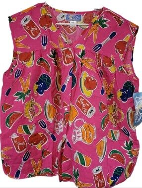 Vintage 80s 90s Moon Dance Night Pajamas Pjs Plus Bright Soda Blouse Size 3X